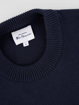 Crinkle-Cotton Crewneck Sweater - Dark Navy