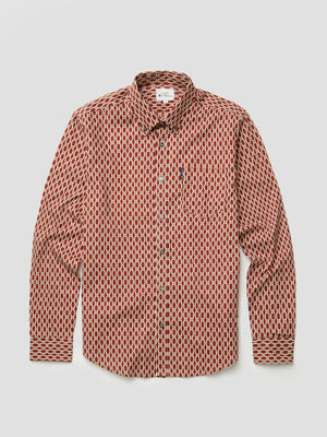 Long-Sleeve Abstract-Print Shirt - Burnt Orange