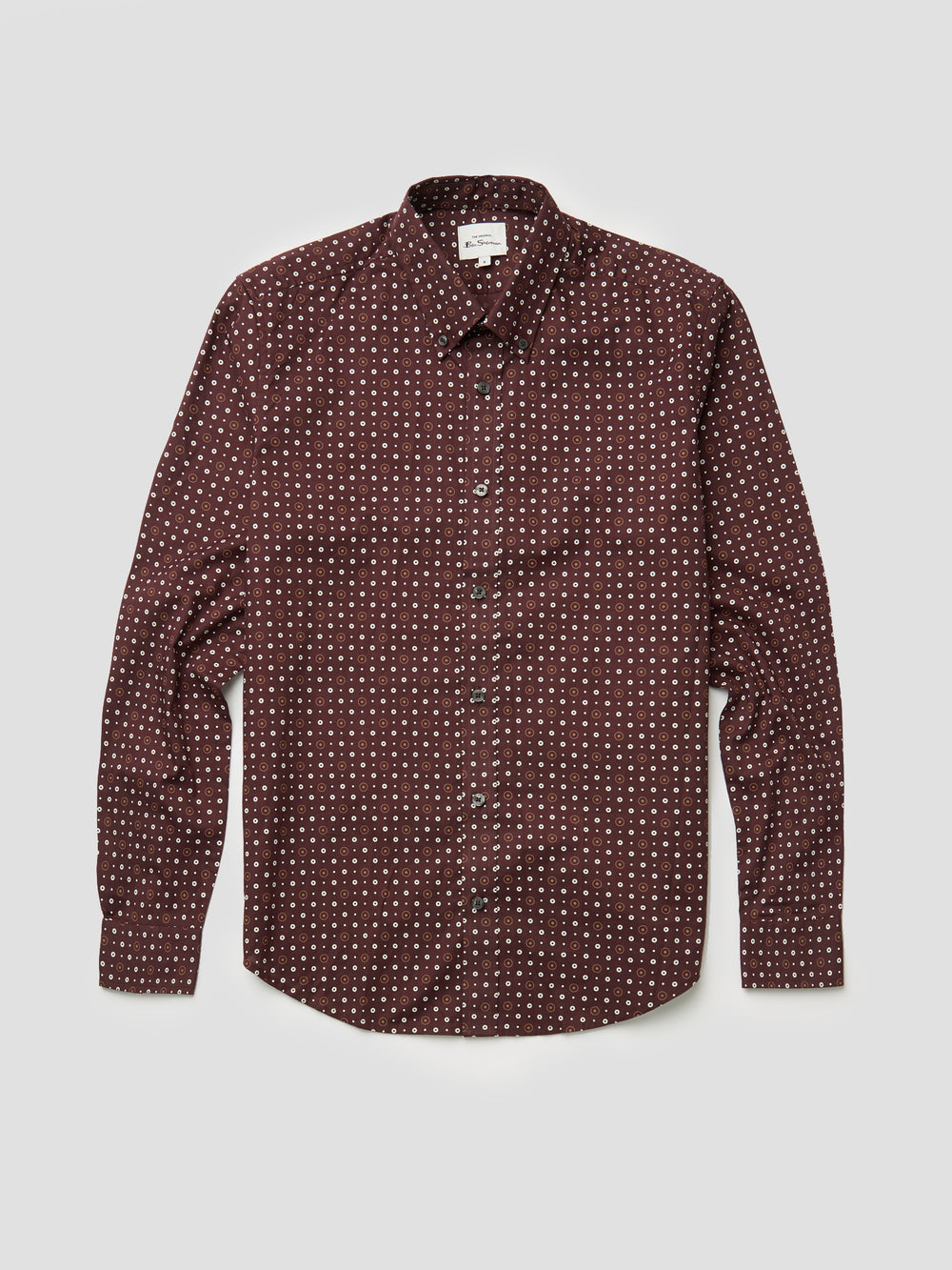 Long-Sleeve Retro Spot-Print Shirt - Bordeaux