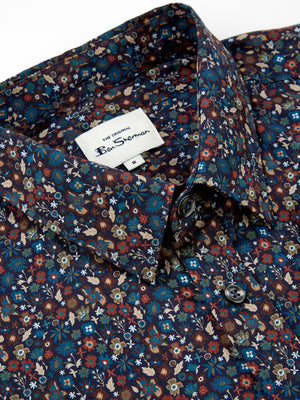 Long-Sleeve Multi-Color Floral Shirt - Midnight
