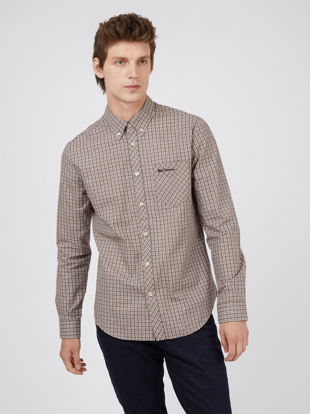 Long-Sleeve Mini-Check Shirt - Hemp