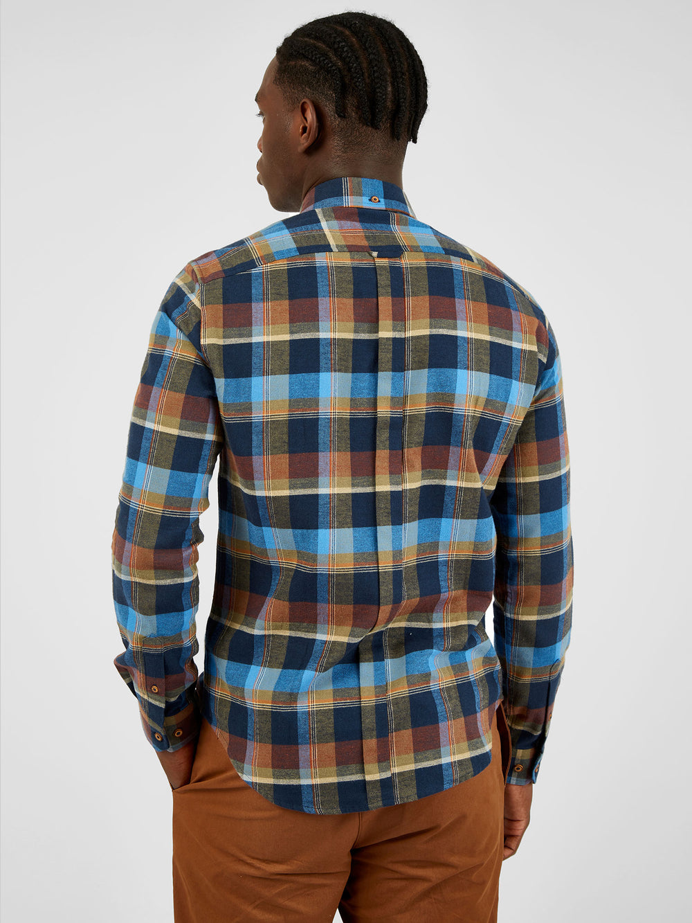 Long-Sleeve Brushed Twill Check Shirt - Dark Blue