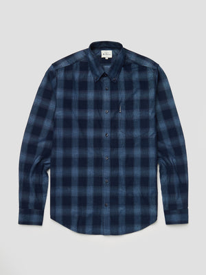 Long-Sleeve Corduroy Ombre Check Shirt - Dark Blue