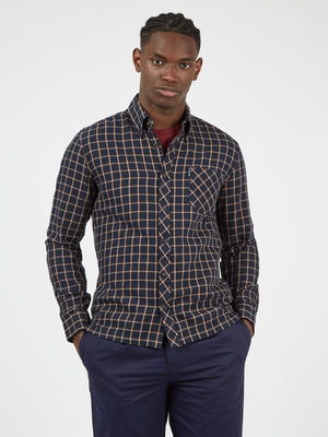 Long-Sleeve Grid-Check Soft-Laundered Shirt - Midnight