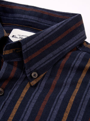 Long-Sleeve Brushed Vertical-Stripe Shirt - Midnight