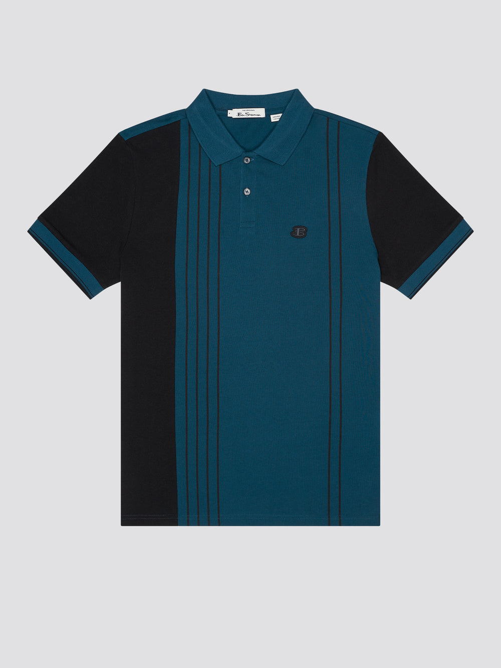 Short-Sleeve Colorblock Vertical-Stripe Polo - Dark Blue