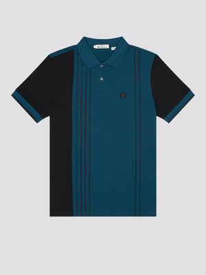 Short-Sleeve Colorblock Vertical-Stripe Polo - Dark Blue