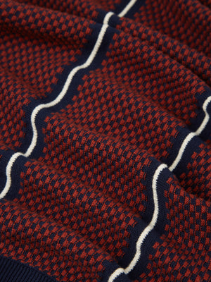 Short-Sleeve Jacquard Zip-Through Knit Polo - Marine