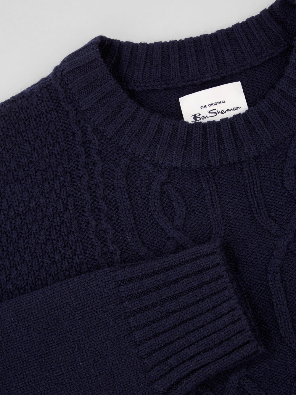 Cable-Knit Crewneck Sweater - Marine