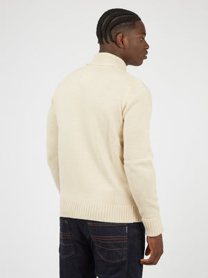 Patterned Knit Roll-Neck Sweater - Ivory