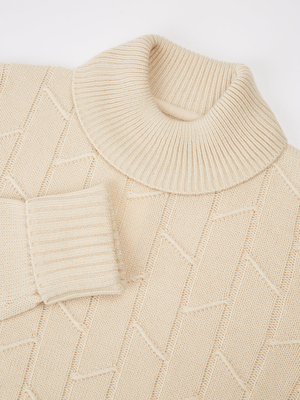 Patterned Knit Roll-Neck Sweater - Ivory - Ben Sherman