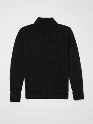 Patterned Knit Roll-Neck Sweater - Black