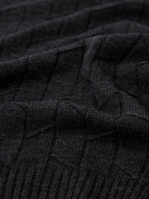 Patterned Knit Roll-Neck Sweater - Black