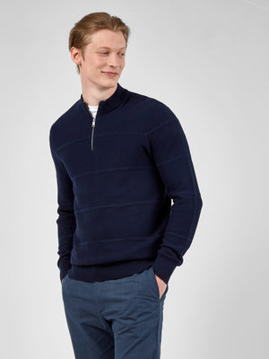 Textured Zip-Neck Knit Sweater - Marine