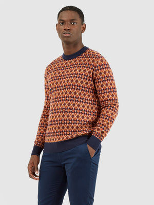 Fairisle-Textured Crewneck Sweater - Marine