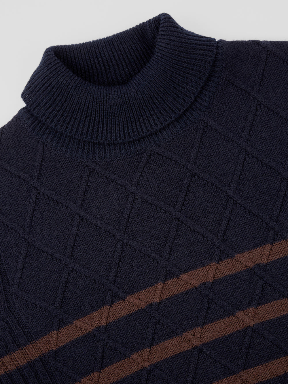 Textured Striped Roll-Neck Sweater - Dark Navy