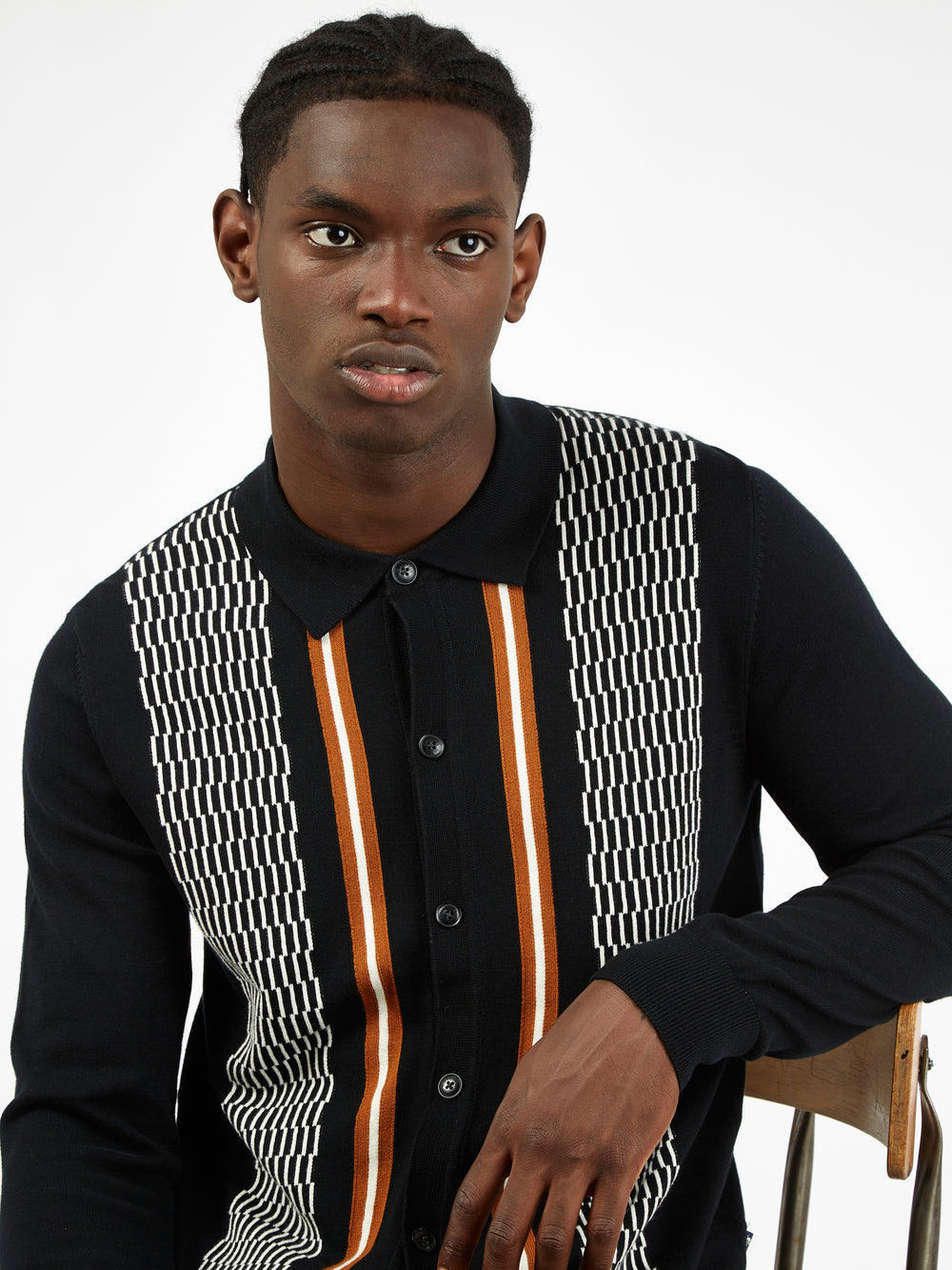 Iconic Vertical-Stripe Check Cardigan Sweater - Black