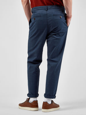 Tonal Check-Print Slim-Taper Trouser - Dark Blue