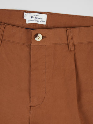 Twill Relaxed-Taper Pleated Trouser - Tan