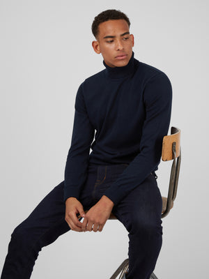 Signature Organic Knit Roll-Neck Sweater - Dark Navy
