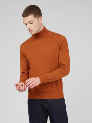 Signature Organic Knit Roll-Neck Sweater - Caramel