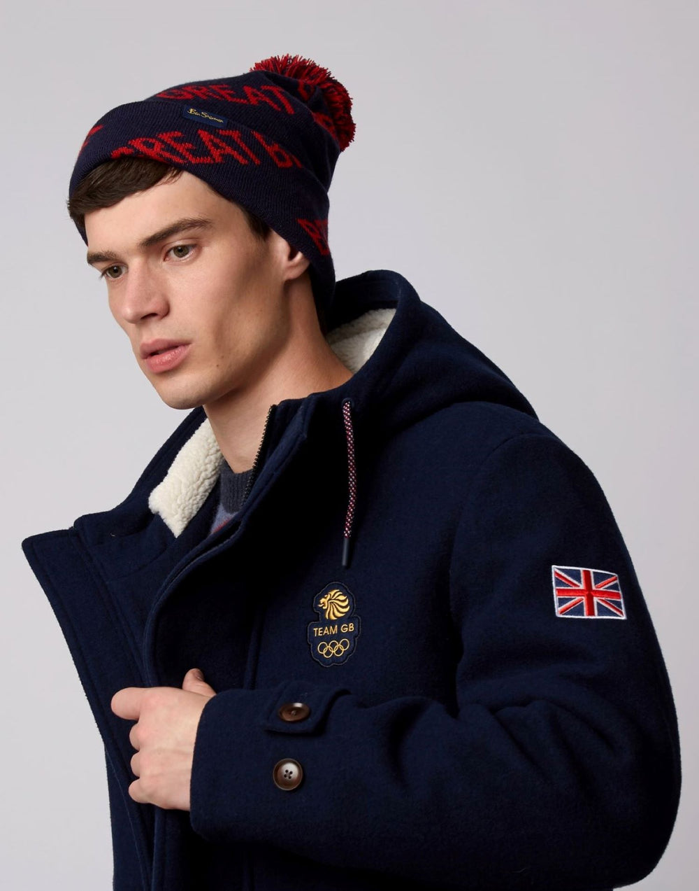 Team GB, Ben Sherman, Winter Beanie, Official 2022 Winter Olympics, Limited Edition Great Britain hat, Closing Ceremony, Navy, on model