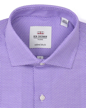 Purple Textured Dobby Slim Fit Dress Shirt