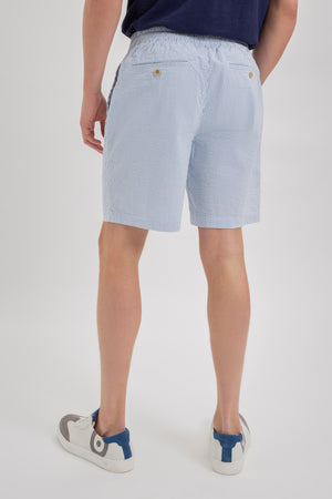 Seersucker Slim Fit Bengal Stripe Short - Light Blue/Ecru