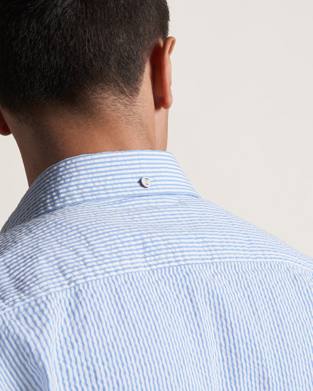 Seersucker Short Sleeve Bengal Stripe Shirt - Light Blue/Ecru