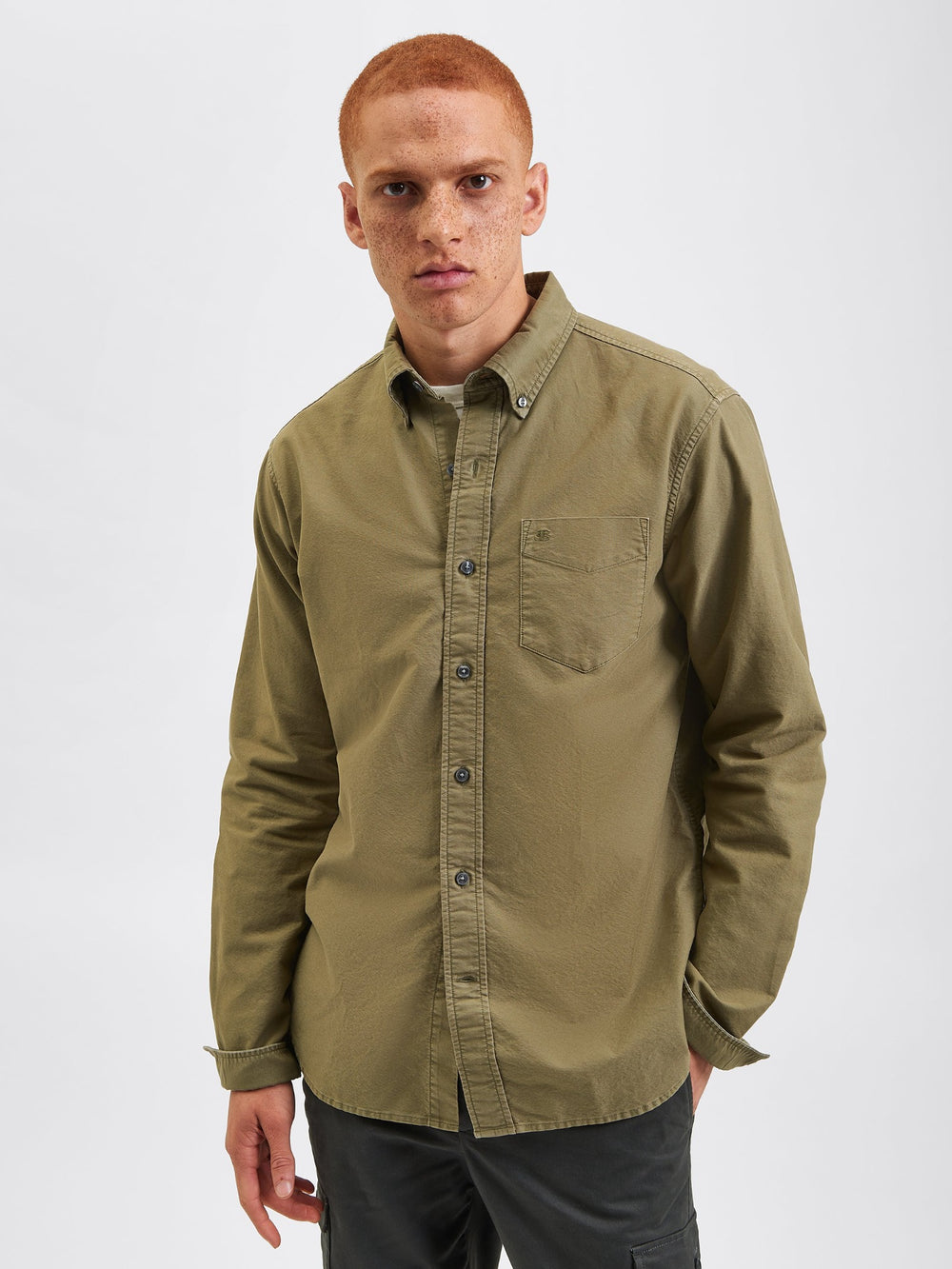 Beatnik Oxford Garment Dye Shirt - Military Green