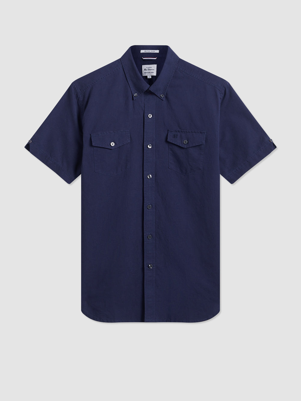 Garment Dye Short-Sleeve Linen Shirt - Navy