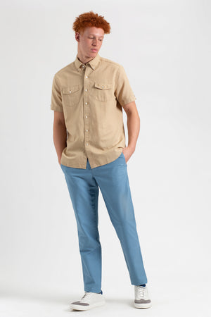 Garment Dye Short-Sleeve Linen Shirt - Sand