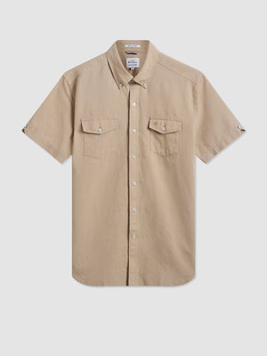 Garment Dye Short-Sleeve Linen Shirt - Sand