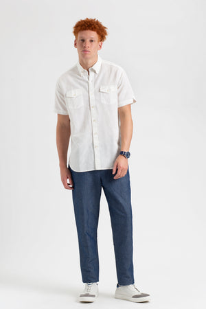 Garment Dye Short-Sleeve Linen Shirt - White