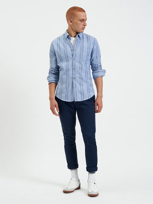 Long-Sleeve Block-Stripe Shirt - Dark Blue