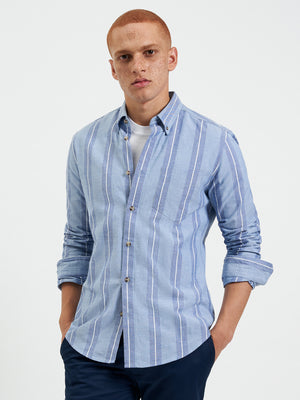 Long-Sleeve Block-Stripe Shirt - Dark Blue