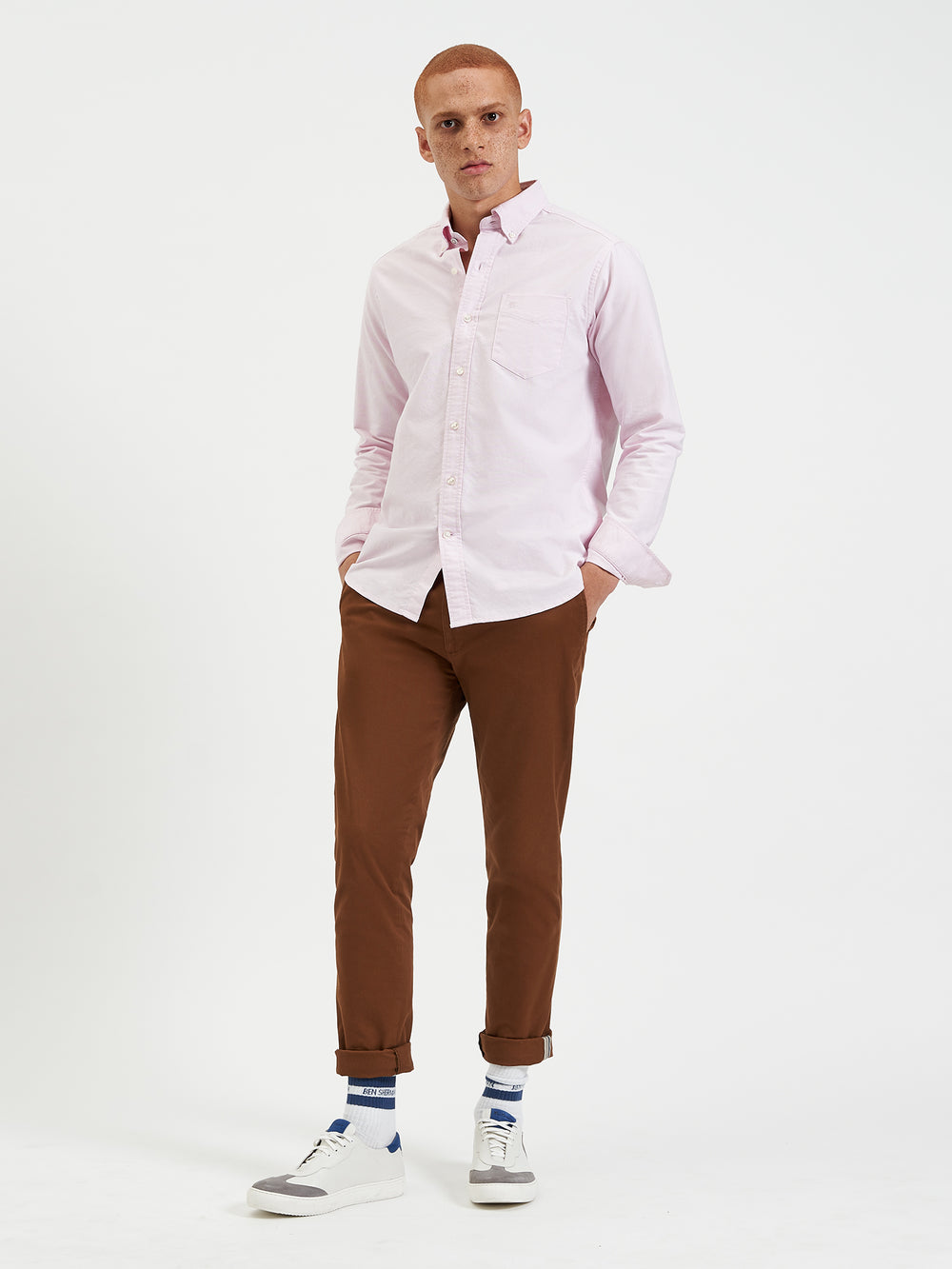 Ben Sherman, Brighton Oxford Shirt, Men's Pink Oxford Shirt, commuter button down cotton shirt, pink, front 