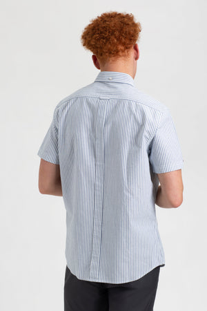 Short Sleeve Brighton Oxford Organic Shirt - Indigo Bengal Stripe