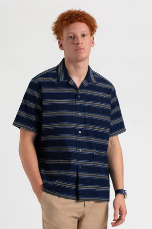 Dalston Blues Short Sleeve Indigo Stripe Beach Shirt