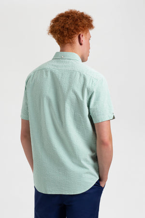 Seersucker Short Sleeve Bengal Stripe Shirt - Green/Ecru