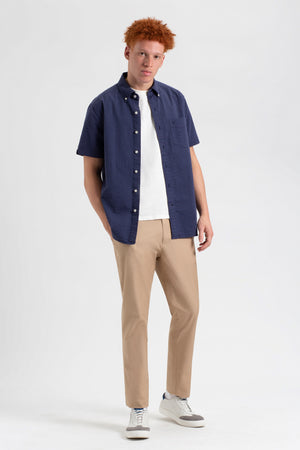 Seersucker Short Sleeve Bengal Stripe Shirt - Navy