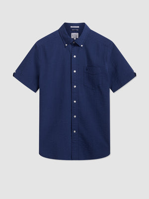 Seersucker Short Sleeve Bengal Stripe Shirt - Navy