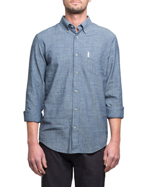 Long-Sleeve Chambray Woven Shirt - Navy Blazer