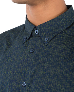 Long-Sleeve Target Floral Print Shirt - Navy