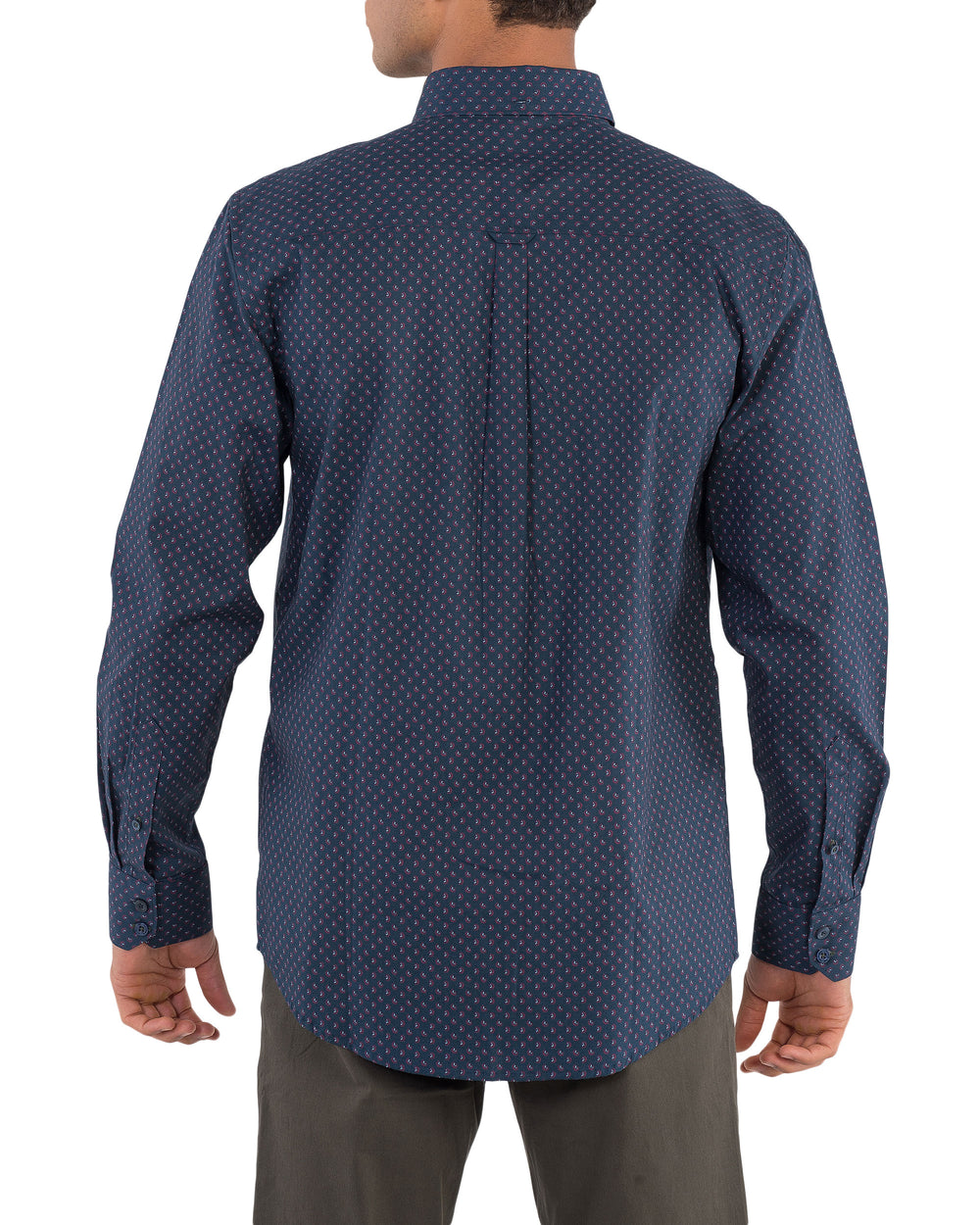 Long-Sleeve Two-Color Geo Print Shirt - Navy Blazer