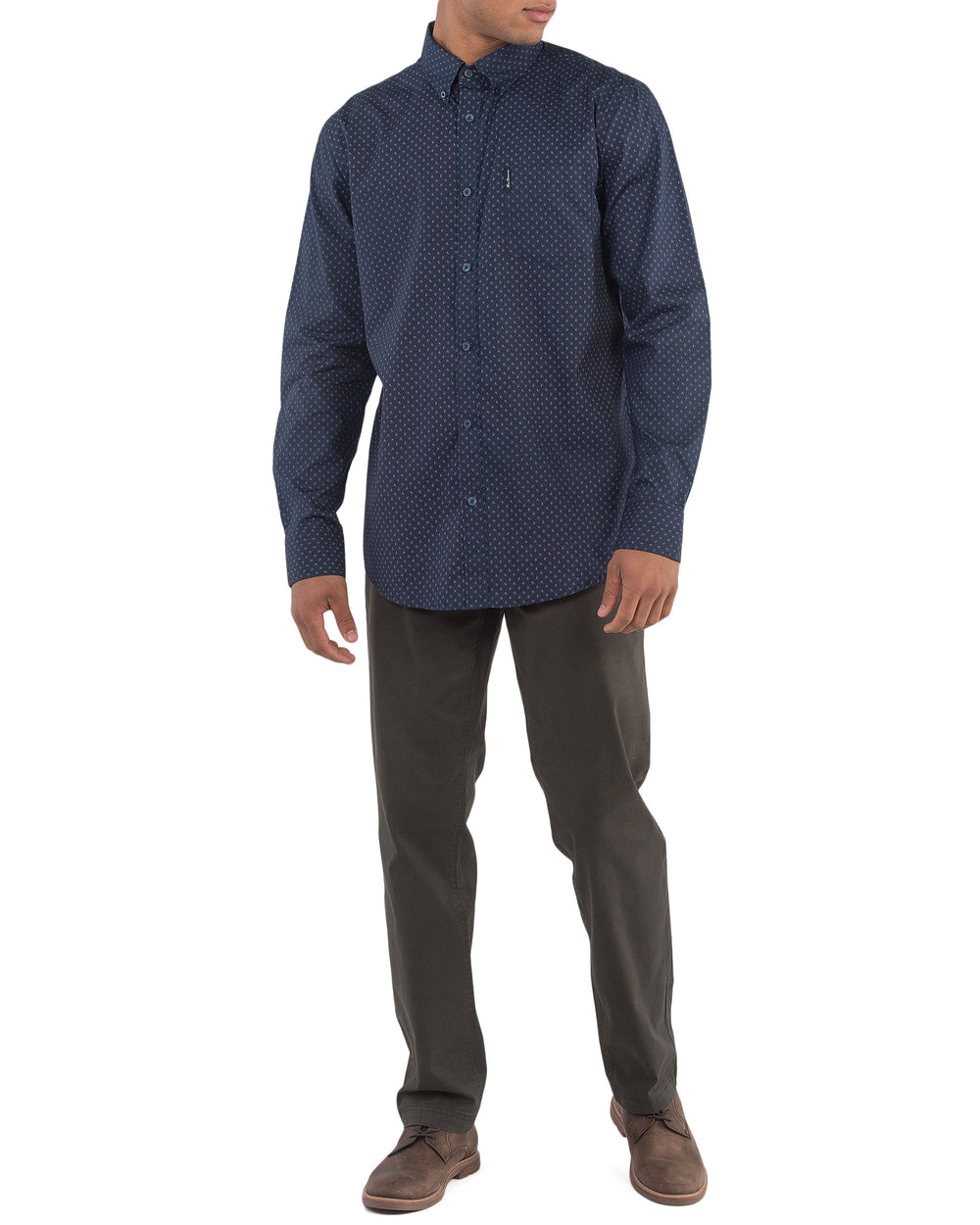 Long-Sleeve Two-Color Geo Print Shirt - Navy Blazer