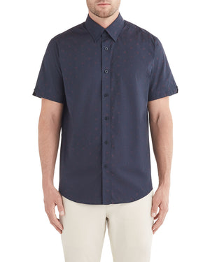 Short-Sleeve Spot Squares Print Shirt - Navy