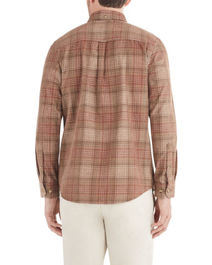 Long-Sleeve Tonal Cord Plaid Shirt - Terra Cotta