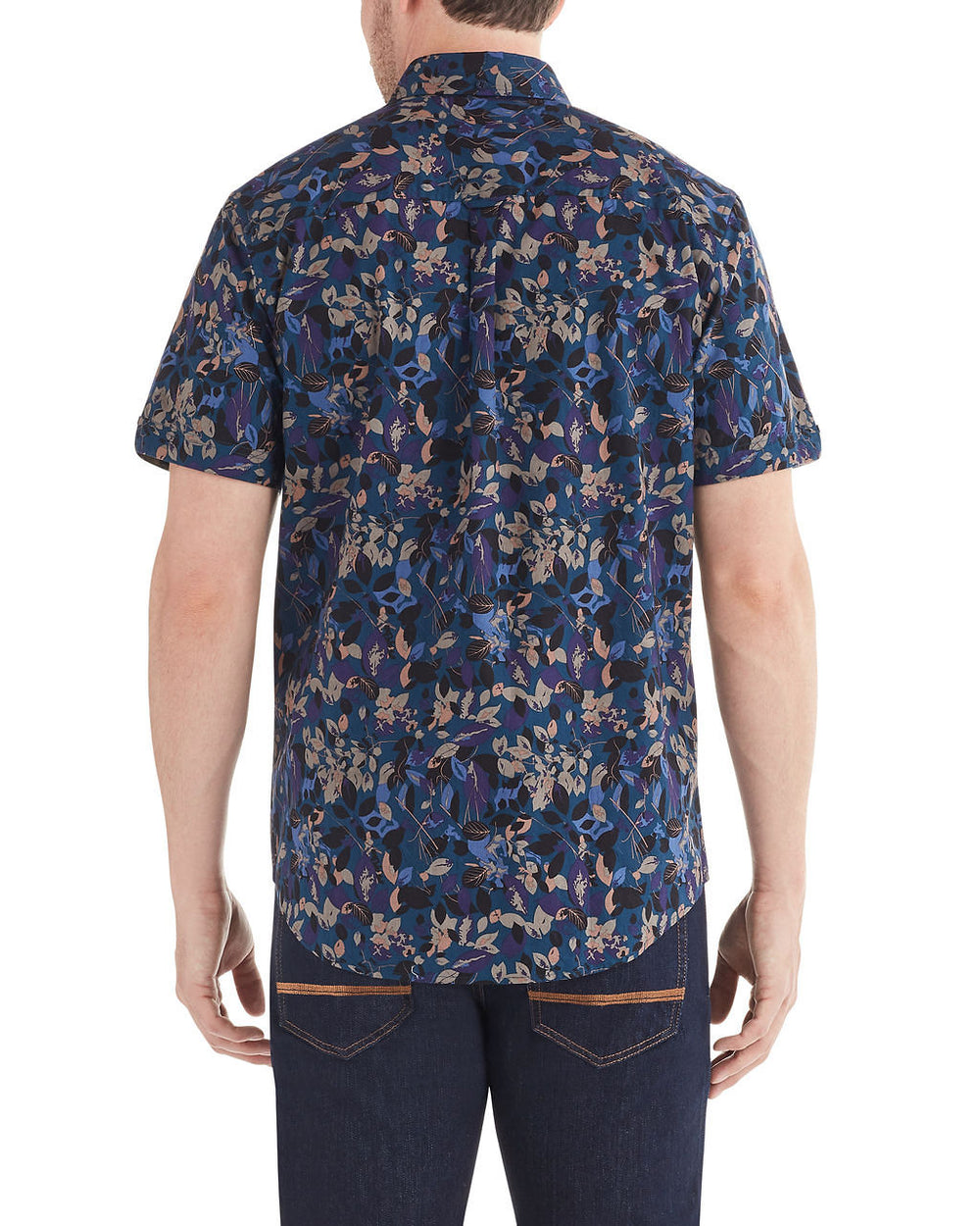 Short-Sleeve Foliage Camo Print Shirt - Indigo
