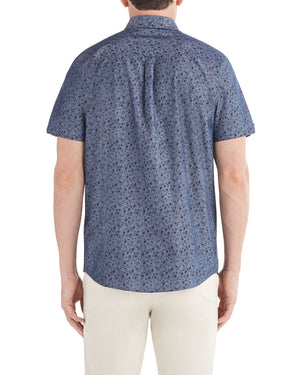 Short-Sleeve Dandelion Print Shirt - Mood Indigo